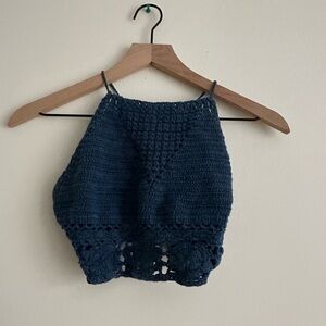 Handmade Crochet Halter Top in Dark Blue